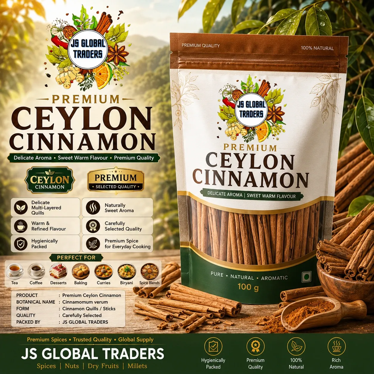 [2003980501] CEYLON CINNAMON (இலவங்கப்பட்டை) (100g)