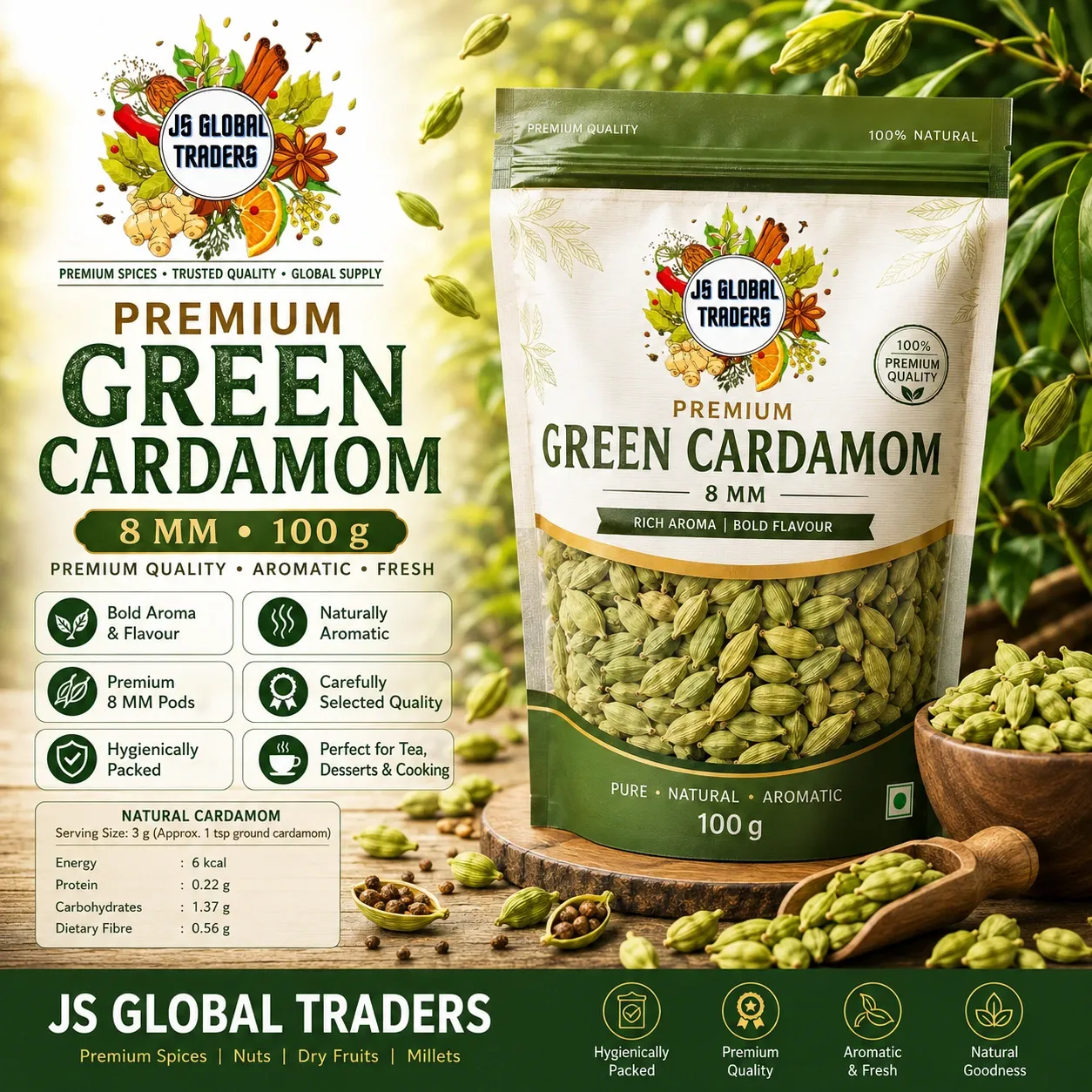 [2003980101] GREEN CARDAMOM 8MM (100g)